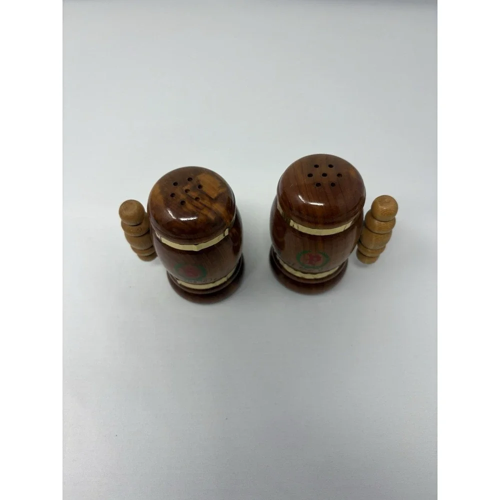Wood Stein Vintage Lake Of The Parks Wooden‎ Salt & Pepper Shaker Retro MCM Gold